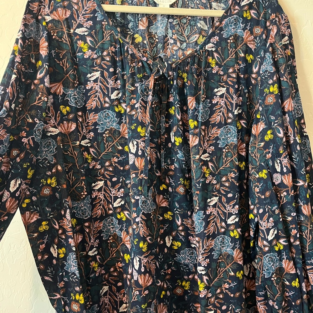 Caslon Floral Blouse - Dark Blue and Pink